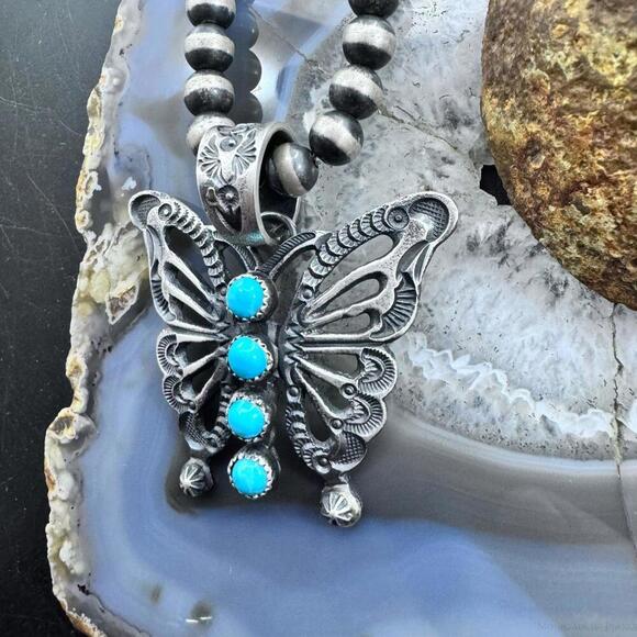 Eva & Linberg Billah Sterling Butterfly w/Turquoise Decorated Pendant For Women - Picture 6 of 10